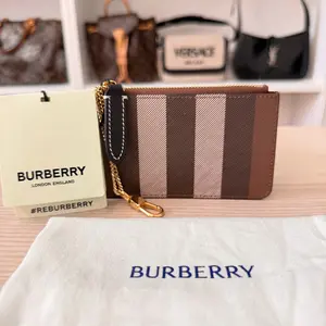 Pre-owned BURBERRY Coated Canvas Small Leather Goods Kelbrook Exaggerated Check Canvas Card Case Birch Brown