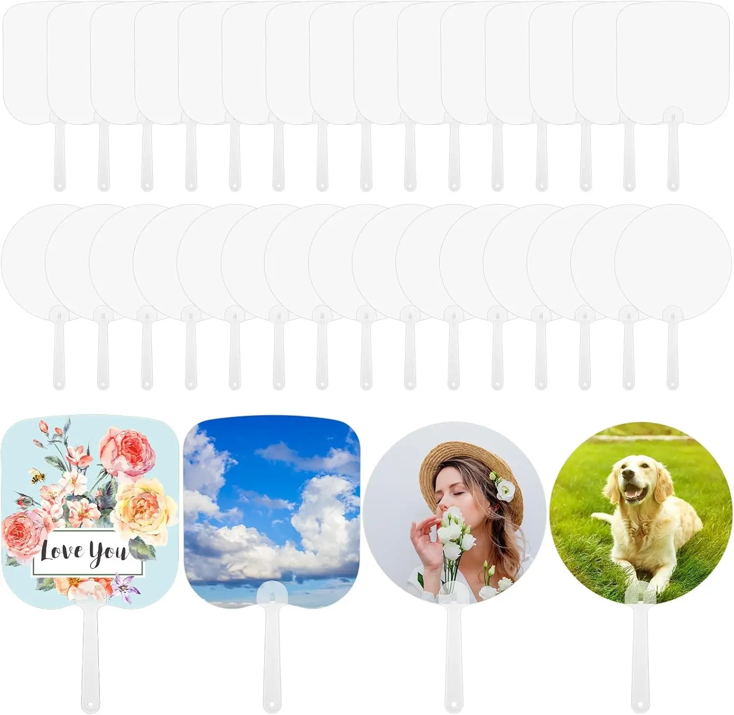 30 Pcs Sublimation Fans Blank, Church Fans Handheld Set Double-Sided PET Plastic Sublimation Paddle Fan Blanks DIY Hand Fans for Church Parties and Wedding Fans for Guests