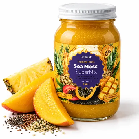 Halevit Sea Moss SuperMix – 5-in-1 (Chia, Flax, Hemp, Mango & Pineapple) – Energy, Immunity, Digestion – Made in USA