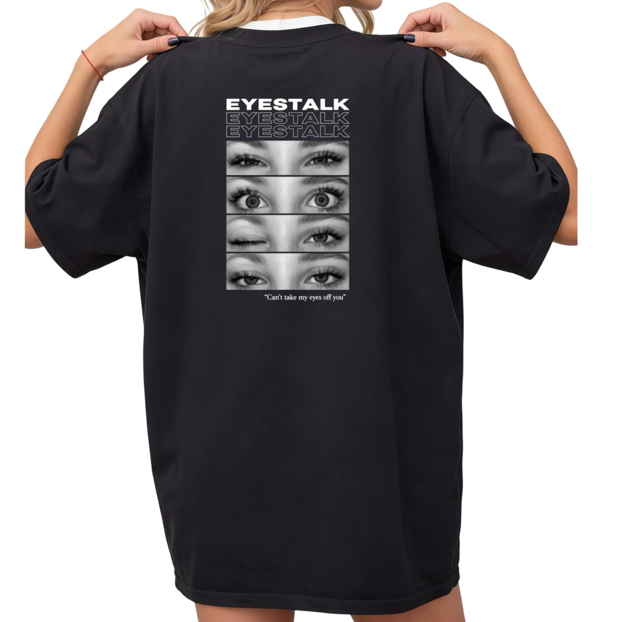 Women's Monochrome Close-Up Print T-Shirt - Evocative Silent Connection Design, for Moody Aesthetic Street Art Enthusiasts