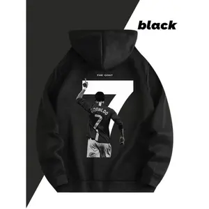 Men's Soccer Hoodie - Pullover Sweatshirt with Ronaldo #   7 Jersey Design, Machine Washable All-Season Comfort Fit Hoodie for Ronaldo Fans & Soccer Players - Perfect Sports Gift Apparel, Comfortable Clothing Cotton Loose Menswear Natural Polyester Tops