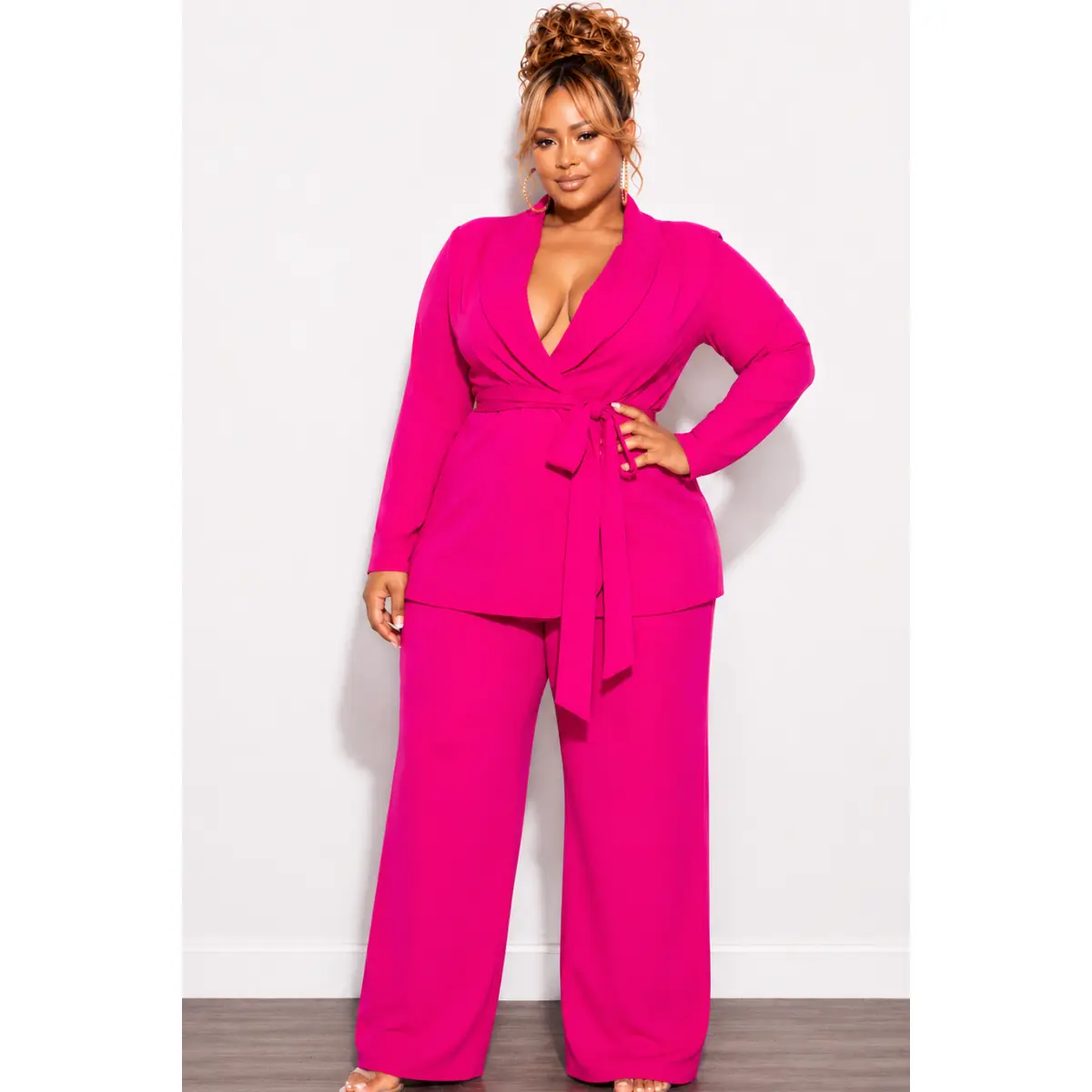 Final Sale Plus Size Blazer Suit 2pc Set in Fuchsia