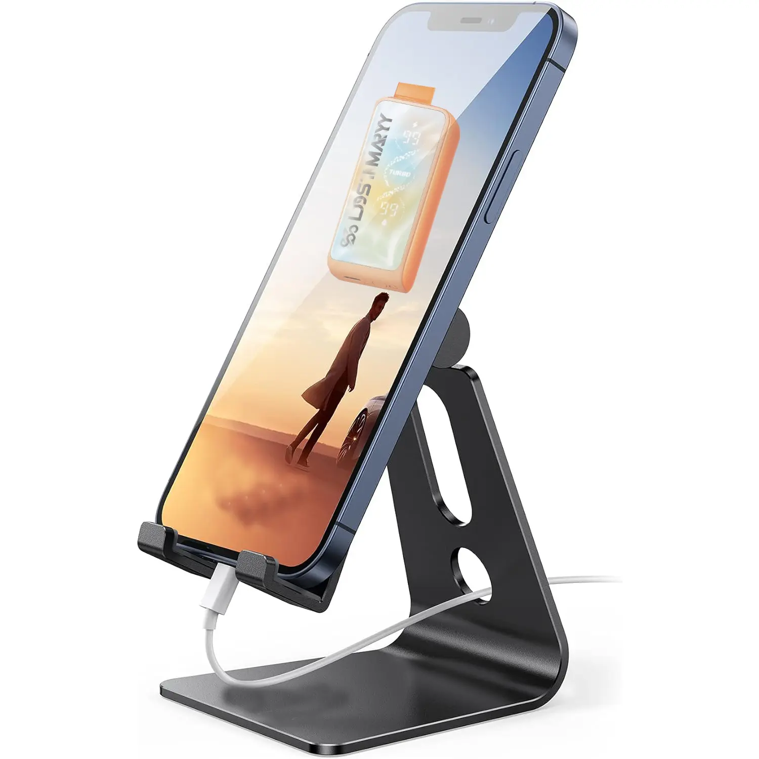 L0st Mray Aluminum Cell Phone Stand, Adjustable Desk Phone Holder for iPhone | Adjustable Viewing Angle, Stable Anti-Slip Base, Case Friendly for iPhone 17 16 15 14 Pro Max, Office Desk Essential Cellphone Smartphone Mount