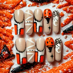 Love Scratch Orange Extra Long Hand-painted Press-on Nails