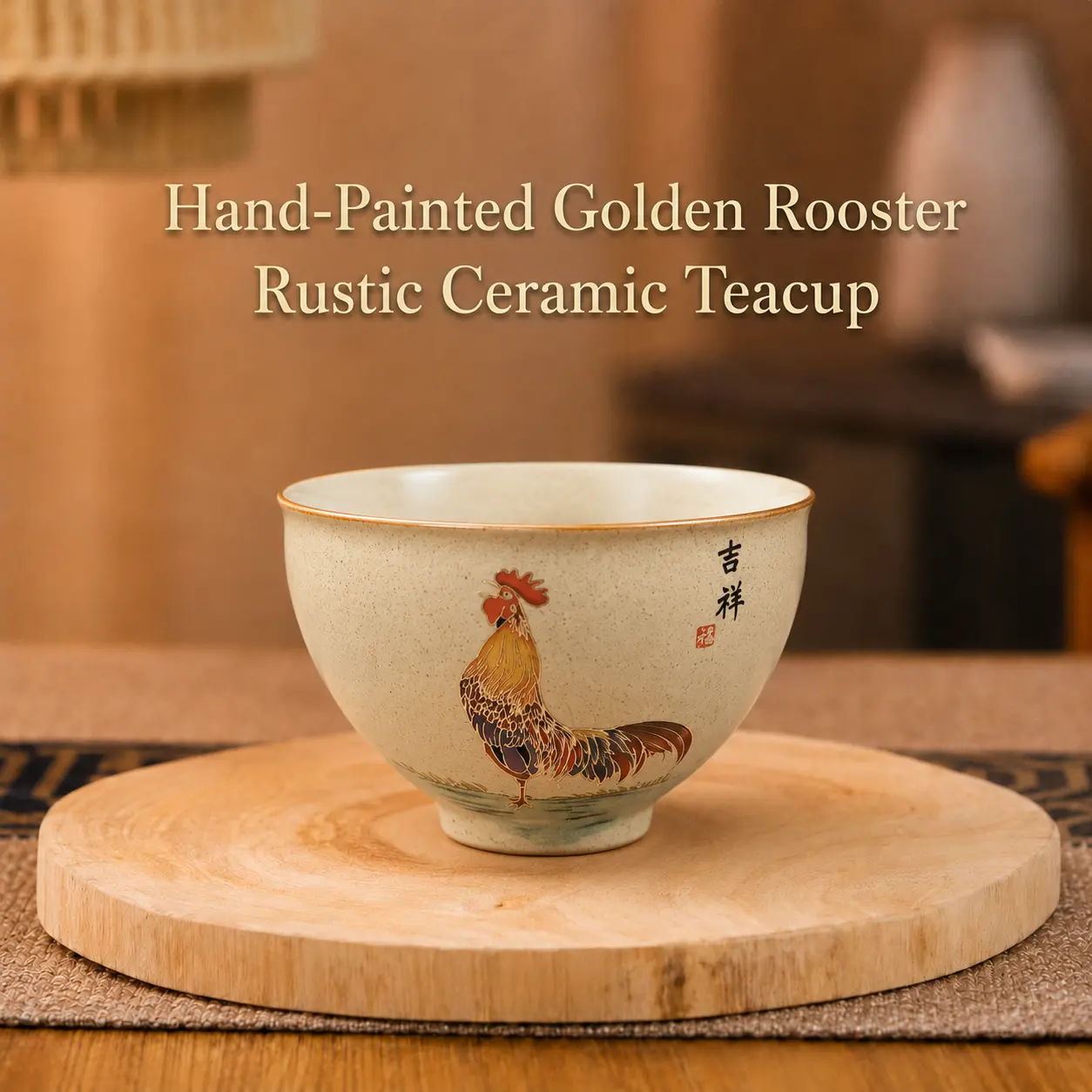 Antique-Style Rustic Ceramic Rooster Teacup