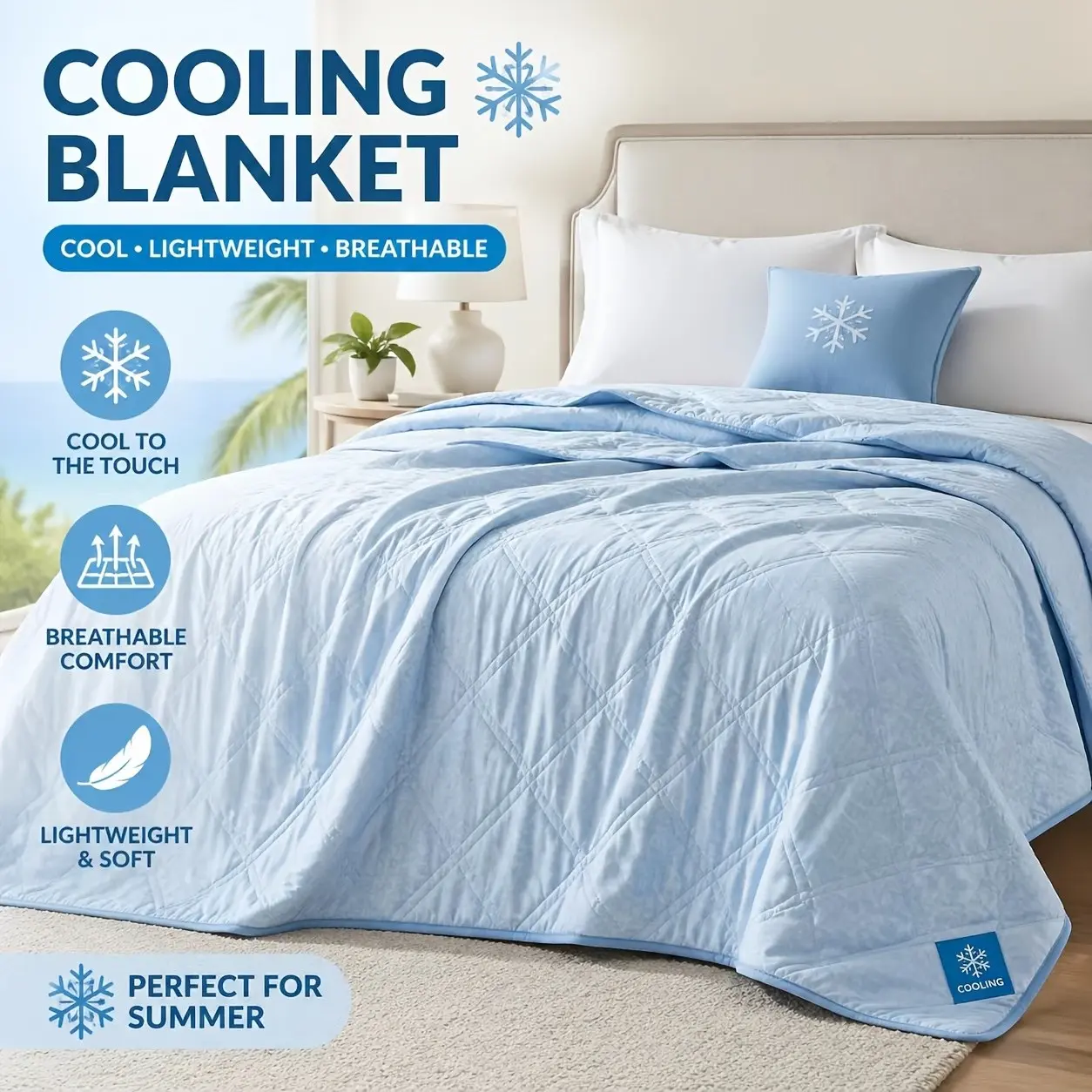 Cooling Blanket & Comforter Suitable for All-Season Use, Lightweight Air-Cooled Bedspread with Quilted Grid Bedspread, Soft Breathable Summer Quilt, Machine Washable Suitable for Hot Sleepers,, Care, Cooling System