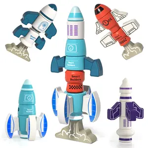 4-in-1 Magnetic Space Rocket Toys, Stackable & Interchangeable Design, DIY Build Your Own Rocket, Educational STEM Learning Toy ,  Imaginative Play Gift for Kids Ages 3-8.Perfect Birthday. xmas Gift
