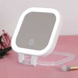 Handheld LED Lighted Magnifying Folding Pocket Makeup Mirror with 1X/10X Magnification 3 Color mode Adjustable Lights Touch Control & Rechargeable Compact Travel Vanity Mirror Portable Beauty Essential for Purse various scene