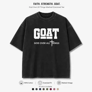 Unisex GOAT God Over All Things Washed Cotton T-Shirt, Oversized Christian Graphic Tee, Vintage Short Sleeve Streetwear