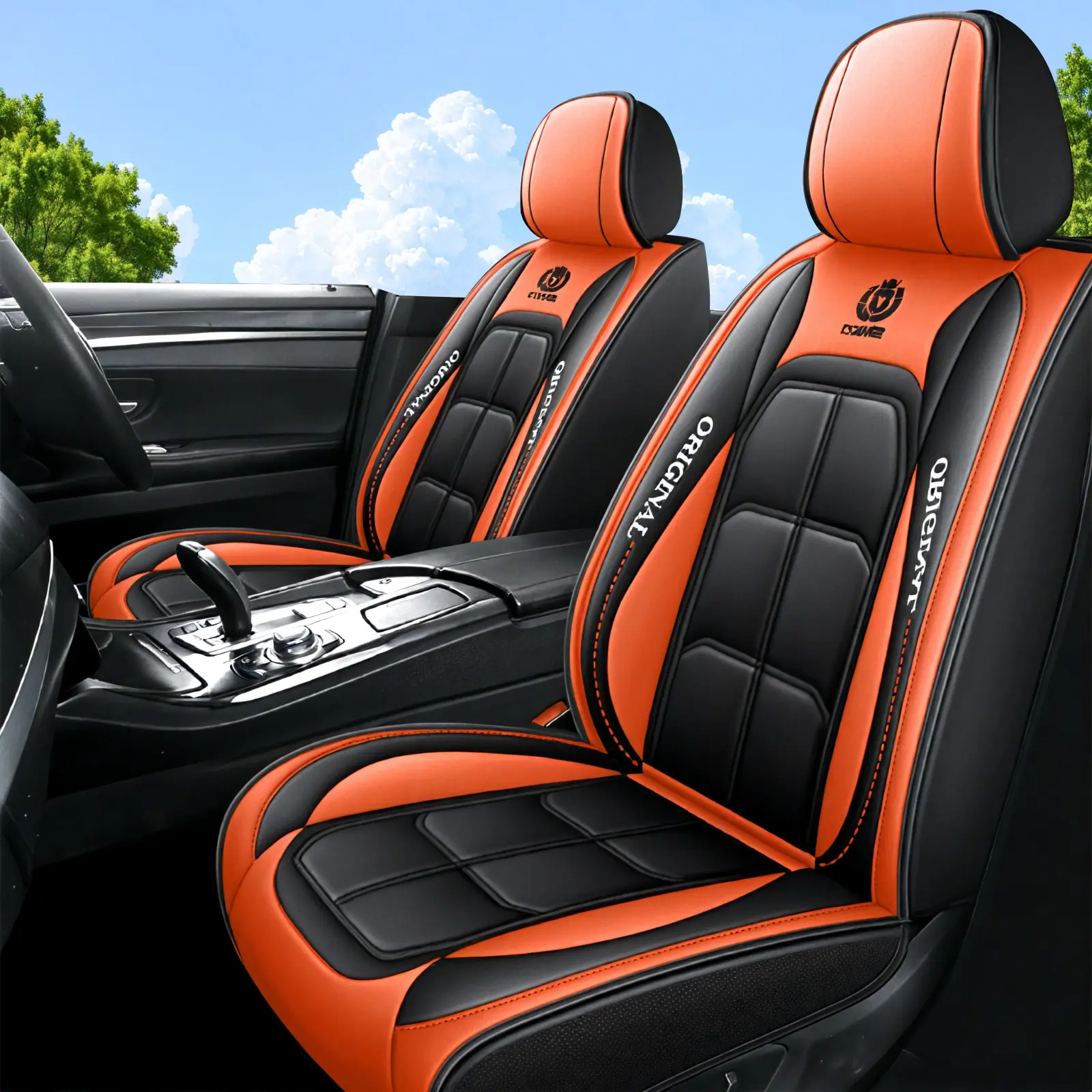 OTOEZ Breathable PU Leather 5-Piece Car Interior Kit, Vehicle Accessories Waterproof Full Coverage Car Seat Protectors with Large Pockets, Easy Install, Fits Most Sedans & SUVs