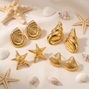 18k gold-plated stainless steel earrings, marine series, anti-fade and waterproof, comfortable to wear for long periods, perfect as a Mother's Day gift for friends