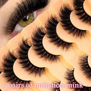 Classic Russian Curl False Eyelashes, Artificial Mink Lashes, Cat Eye Style, Natural Look, Soft Fluffy Lashes, D Curl Dense Fake Eyelashes, 22-25mm Length, Cosmetic Curly Lashes, Makeup, Realistic