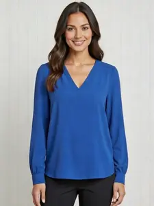 Women's Long Sleeve V neck blouse with button at cuff