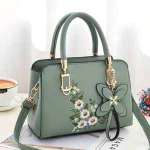 Fashionable Women Embroidered Handbag Soft Leather Tote Crossbody Shoulder Bag Large Capacity Casual Daily Bag