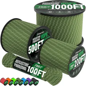 Reflective Paracord Rope 750 lb 100ft 5/32" 4MM 12-Strand Parachute Cord Heavy Duty Spool String for Survival Camping Gear Survival Bracelet Clothesline - Army Green