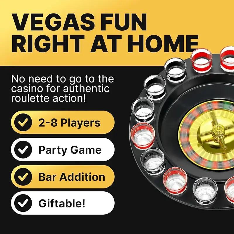 Adult Drinking Party Game Set with 17 Shot Glasses & 2 Balls, Roulette-Style Spinner Game for Friends and Groups, Fun Party Game for Game Night, Gatherings, Birthdays & Adult Parties