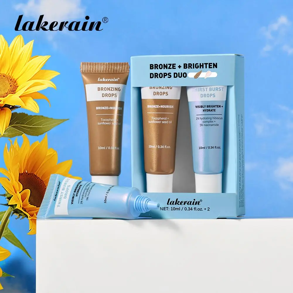 Bronze & Brighten Drops Travel Duo, 2 Counts/set Hydrating Serum Cosmetic Bronzing Face Drops for Sun-kissed Glow, Moisturize Skin, Makeup, Bronzer, Moisturizing Bronzing Drops