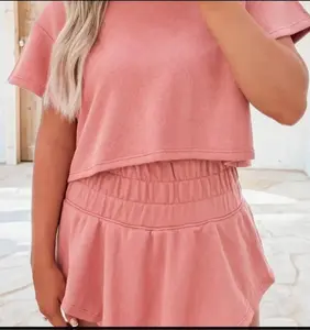 Lovesoft Blossom 2-Piece Set - Cropped Tee & Ruffle High Waist Skort - Lightweight & Breathable - Perfect for Brunch Vacay or Everyday Wear - Size Small