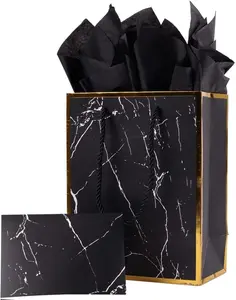 ysmile Marble Black 8" Medium Gift Paper Bag with Tissue Paper for Men Birthday Favor