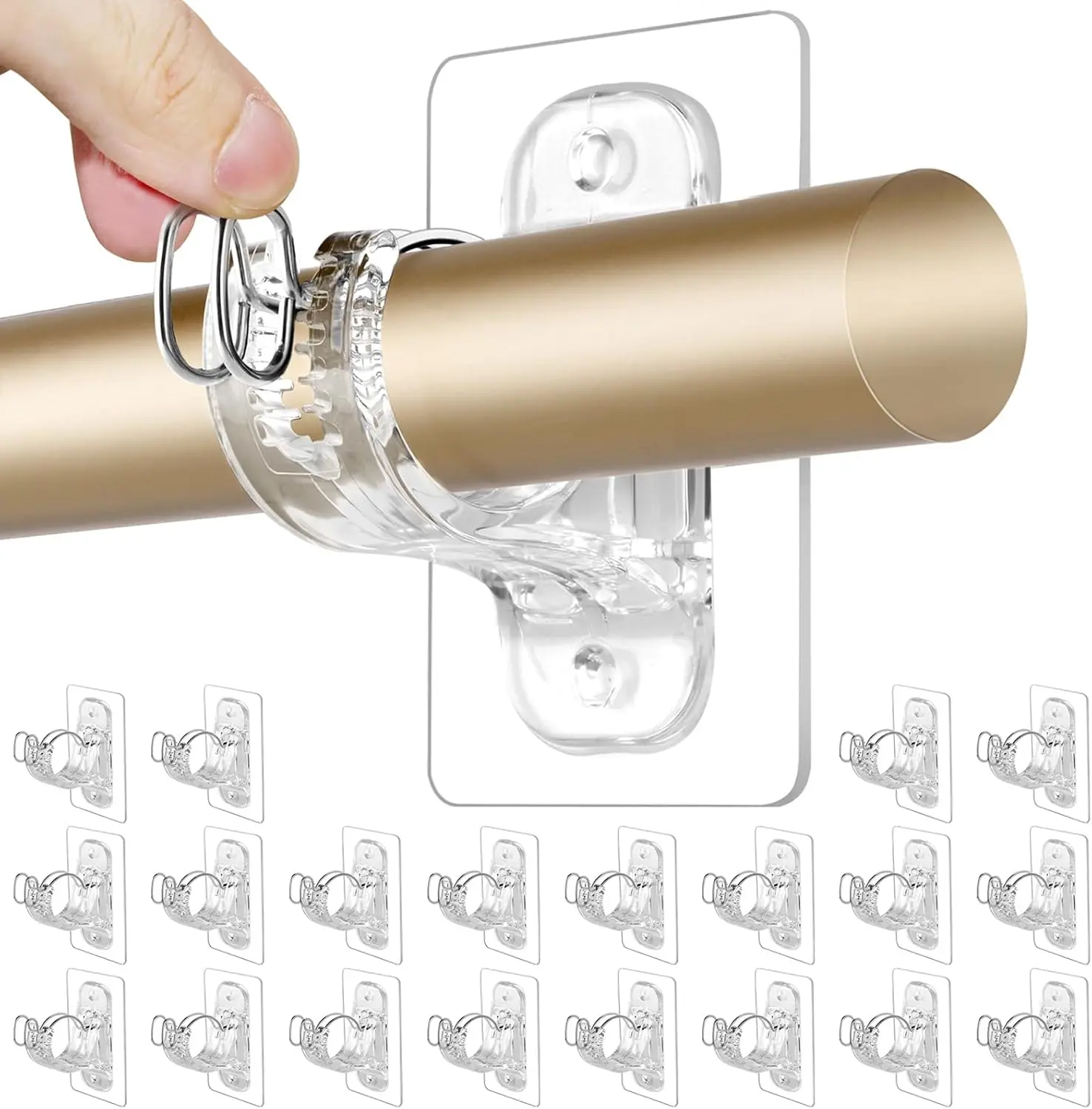 20 Pack Adhesive No Drill Curtain Rod Brackets, Self-Adhesive Rods Holder, No Drilling Curtains Hooks, Nail Free Stick on Curtain Hangers, Wall Damage-Free Clear Buckle for Bathroom, Living Room, Kitchen summerwins,