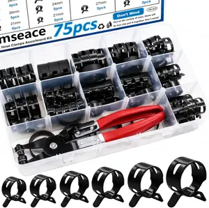 75Pcs Band Hose Clamp 19 21 23 24 25 26 27 28 30 32 34 36 38mm Tension Hose Clamp With Plier used for Fuel Line,Vacuum Hose,Air Hose Hose Clamp Kit