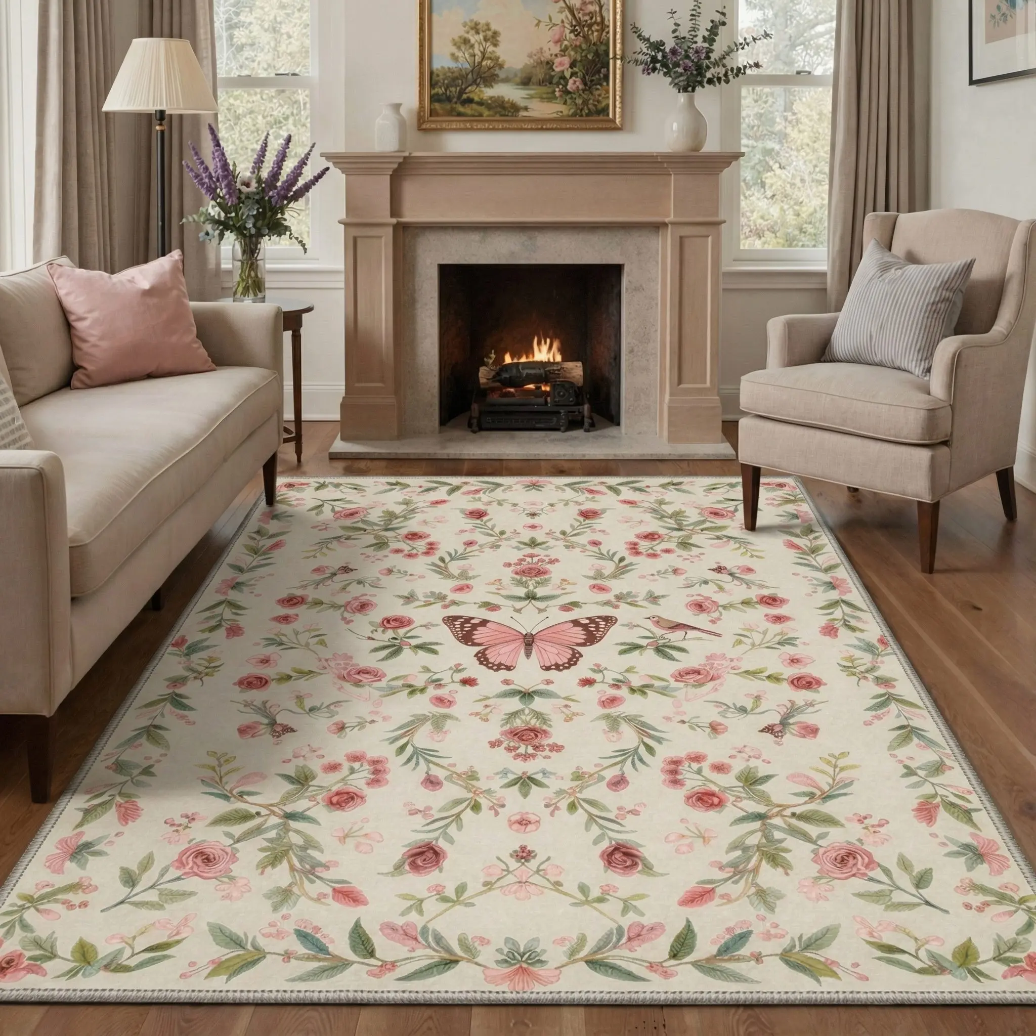 【Deals For You Days】BEIMO Area Rug – Machine Washable, Pet Friendly, Non-Slip Floor Rug, Soft Home Carpet, Ideal Living Room, Bedroom, Kitchen, Hallway Decor ,ARF2618-PETAL
