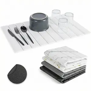 Dish Drying Mat for Kitchen & Bath Counter 24"x16" Foldable Quick Dry Absorbent Diatomaceous Earth Stone Mats for Dishes Bottles Cups