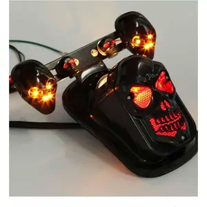 Motorcycle Skull Tail Light Integrated Turn Signal Skull Shape Black Casing Amber LED Brake Taillight Led Lights Fit for Har-ley