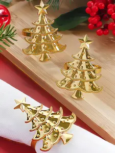 Set of 12 Christmas Napkin Rings Gold Christmas Tree Napkin Rings Metal Holder Rings for Festival Holiday Party Dinner Wedding Banquet Dinning Table Settings Decoration