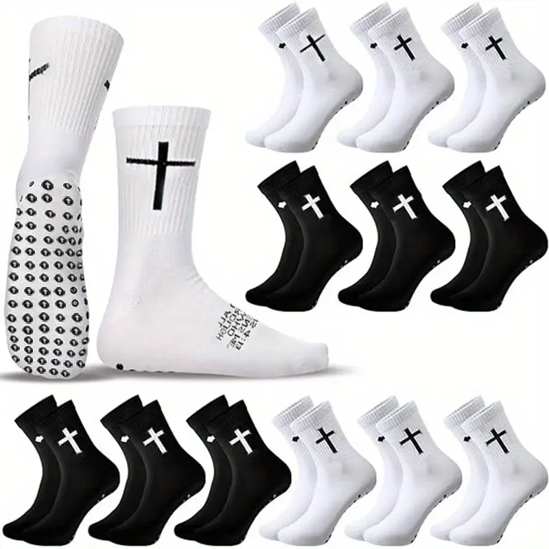 5 Pairs Mid-Crew Anti-Slip Gripper Football Socks, Biblical Scripture & Yoga Design, Rubber Dots, Breathable - Ideal for Rugby, Sports Fan Gifts (Easter, Mother's Day) | Sporty Jesus Socks, Gripper Sports Socks, Mid-Crew Sports Socks