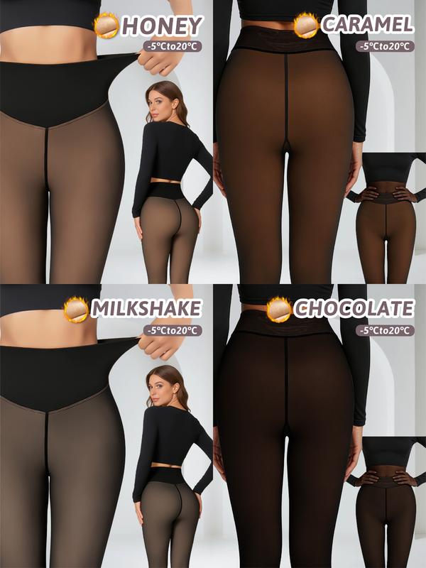 Winter Magic Fleece Uned Leggings One Seam Compression Band Fleece-lined Tights M To 3XL 6 Shades Closed Foot Magic Skin Pantyhose Plus Size Light Brownfu Big Black Women Minimalist