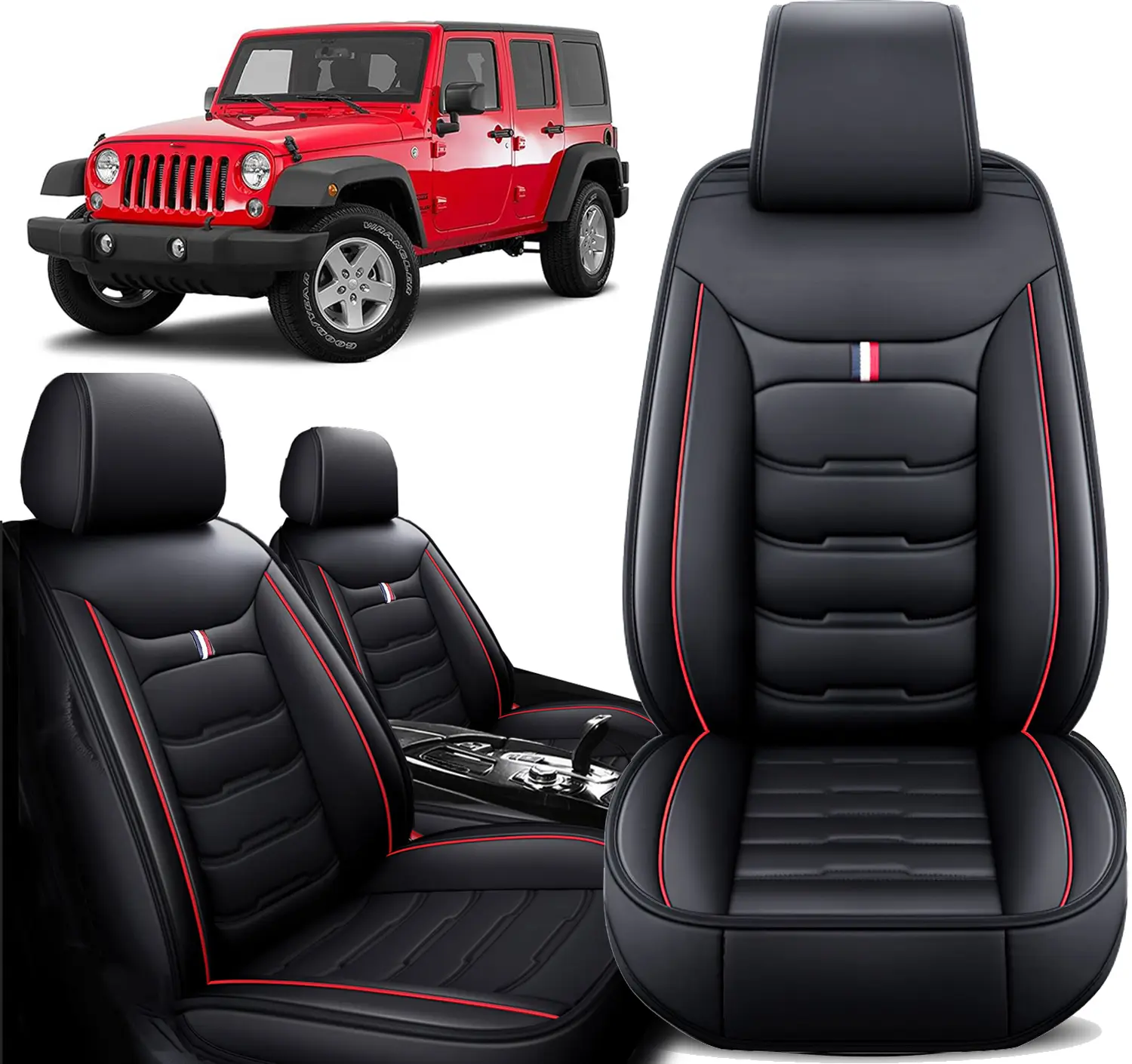 Premium Leatherette Seat Covers Full Set Custom For Jeep Wrangler JK JL 2/ 4-Door 2007-2026 Unlimited X Rubicon 392 Sahara Willys Sport High Altitude 4X4 – Car Seat Covers for Pickup Truck Front Seats, Truck Seat Protectors ,Set of 2