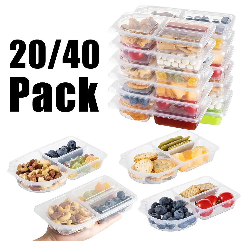 20/40 Pack Dual-Layer Eco Portion Control Stackable Outdoor BBQ Reusable Dipping Sauce Containers with Lids, Flip-Top Plastic Snack Storage Cases, Food-Safe