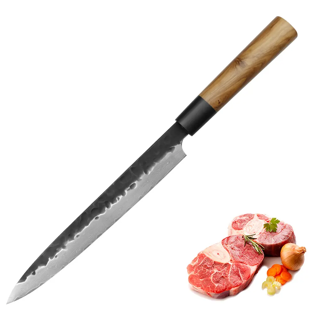 Yanagiba Japanese Sushi Knife, For Sushi & Sashimi Chefs, Hand-Forged Damascus Blade, Flat Grind Precision, Ebony or Olive Wood Handle – Pro Chef & Collector Gift for Sushi Preparation | Kajiya Kekouku 9 Inch
