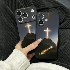 Compatible with iPhone 16/15/14/13 Pro Max Plus Cross Pattern Christian Phone Case Cross - Jesus Faith God Theme Full-Coverage Shockproof Design iPhone 15 Plus Bible Verse Style Pilgrimage Edition Unisex