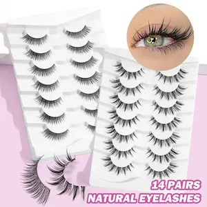 MAGEFY 14 Pairs Natural Wispy False Eyelashes - C Curl Faux Mink Lashes, Soft Invisible Band, Lightweight & Reusable, Natural Voluminous Look for Daily Nude Makeup, Dating & Everyday Wear, Perfect for Effortless Eye Enhancement