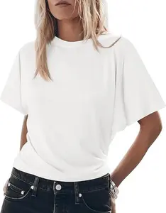 Tankaneo Womens Batwing Short Sleeve T Shirts Summer Casual Flowy Crew Neck Tops Loose Fit Boxy Basic Tees