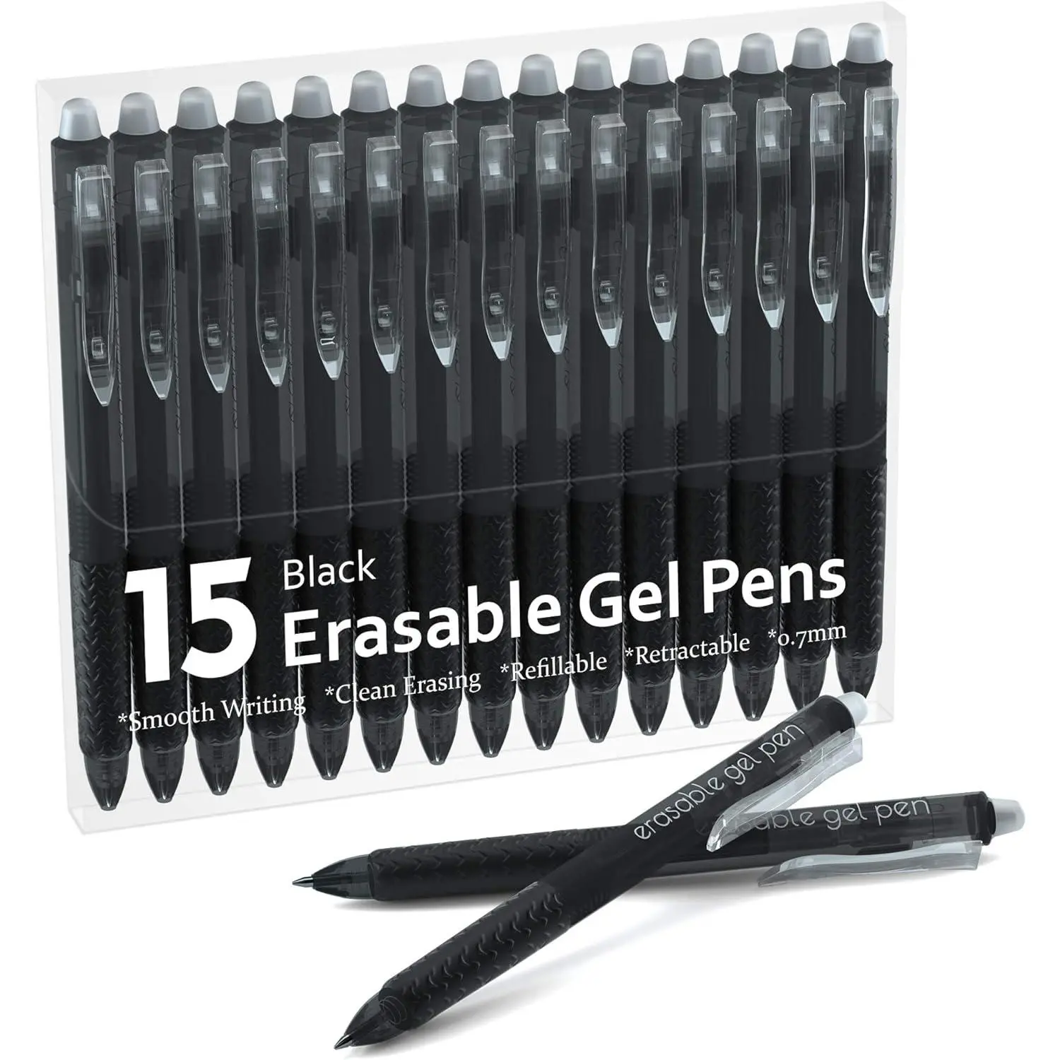 Erasable Gel Pens, 15-Pack Black Retractable Clicker Pens with 0.7mm Tips, Acid-Free Black Erasable Ink, Clean Erasing, Fine Point for Colleagues’ Planners and Crossword Puzzles