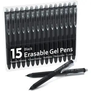 Erasable Gel Pens, 15-Pack Black Retractable Clicker Pens with 0.7mm Tips, Acid-Free Black Erasable Ink, Clean Erasing, Fine Point for Colleagues’ Planners and Crossword Puzzles