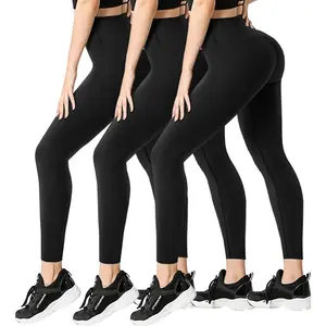 Women's 3-Pack High Waist Compression Shaping Leggings - Soft Fabric, Sports Bottoms, Gym Outfit Tights, Flattering Fit Skinny Yoga Pants (Regular & Plus Size)