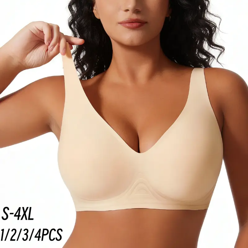 1/2/3/4PCS Women Wireless Seamless Jelly Bras Deep V No Underwire Push Up Bras Wirefree Full Coverage T Shirt Adjustable Bra Nylon Spandex Womenswear S-4XL,sadie sink style calvin klein