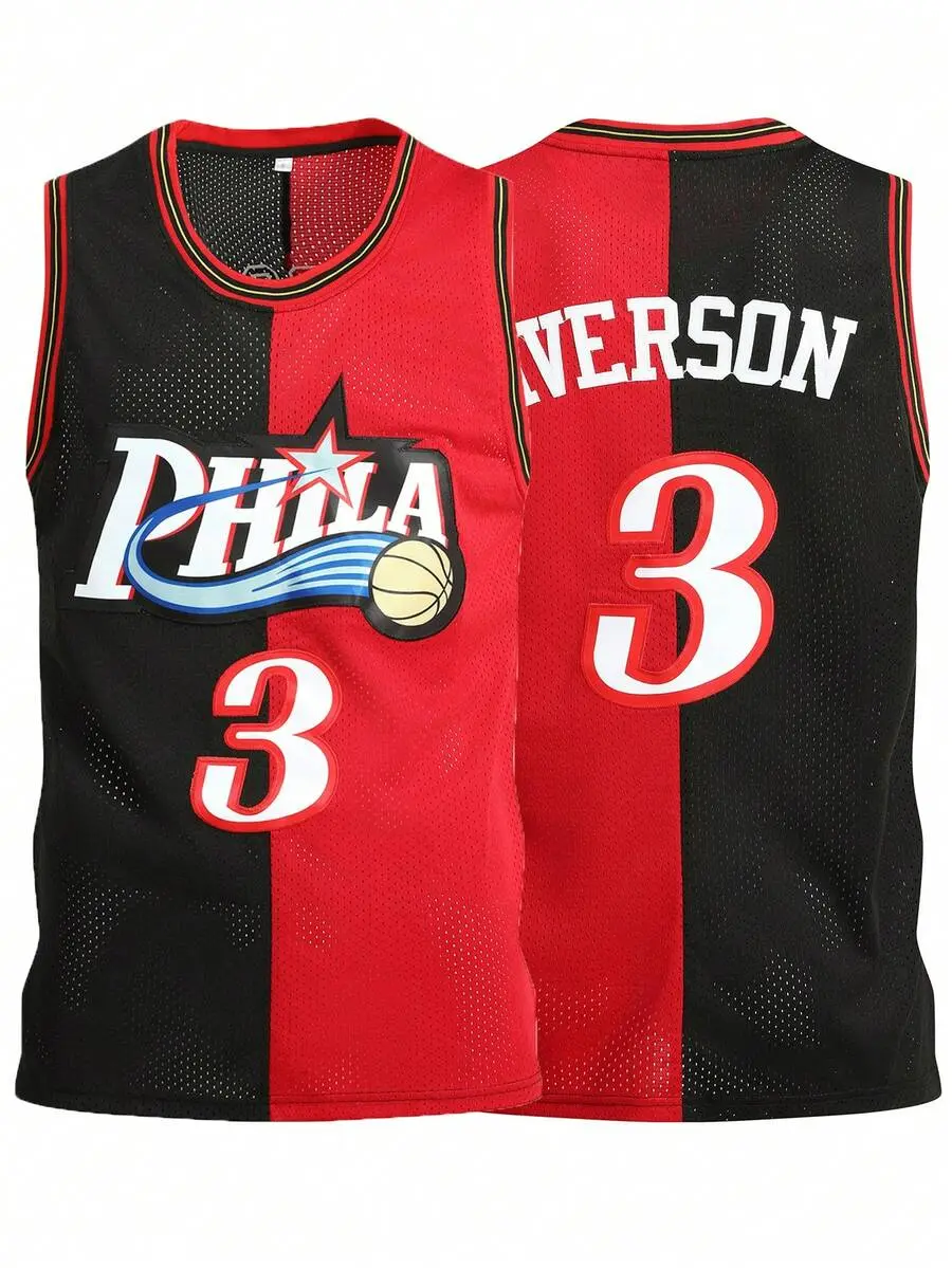 Men's Retro Phila 3 Printed Basketball Jersey - Vintage Style Mesh Tank Top - 2D Graphic Printed Sportswear