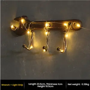 Retro Vintage Key Rack Holder Hooks Cast Iron Wrench Spanner Shape Decorative Wall Mounted Antique Man Cave Garage Tool Holder Coat Hat Hooks Rack Hanger Wall Decor Mens Gift Organiser Hangable Organiser Hangable Hammer With 50Cm Light Strip