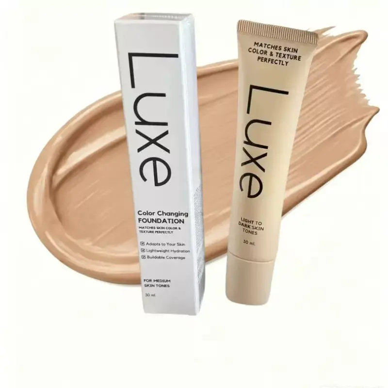 Luxe Color Changing Foundation for Women-Instantly Adapts to Your Skin Tone -Buildable Light-to-Medium, Medium Dark-to-Dark, Coverage - 12-Hour Wear - NaturalDewy Finish