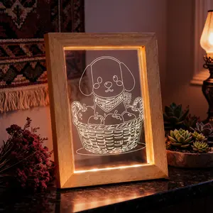 The Best Gift! LED Light Up Dog Photo Frame - Cute Dog with Scarf Night Light & Home Decor, Acrylic Glow Art for Bedroom, Cozy Warm Light Not Dazzling