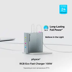 PHYSCE 100W MAX USB-C Charger, RGB Eco 4-Port Fast Charger Block, Laptop Charger, Compact Foldable Power Adapter for MacBook, iPhone 17/16 Series, Galaxy, iPad Pro and More