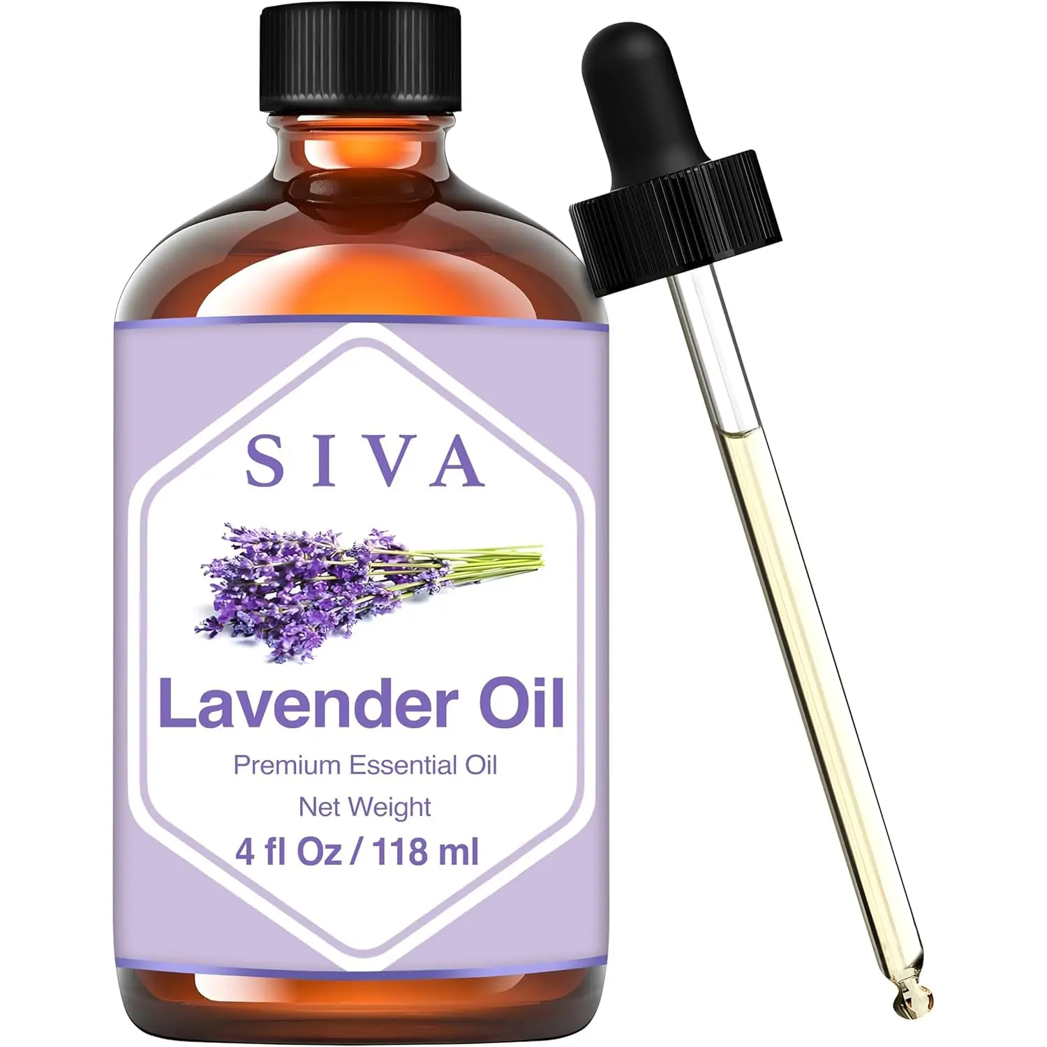 SIVA Lavender Essential Oil - 4 Fl Oz – Natural Lavender Oil - for Diffuser, Face, Skin Care, Aromatherapy, Hair Care, Scalp and Body Massage - with Dropper
