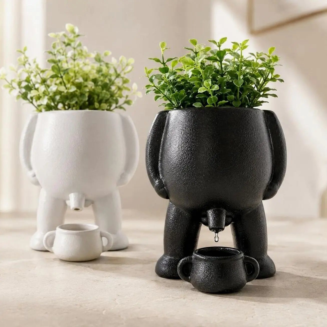 Abstract Human Face Planter Set, Creative Resin Sculpture Flower Pot with Drainage, Decorative Succulent Vase for Desk & Home Office Decor