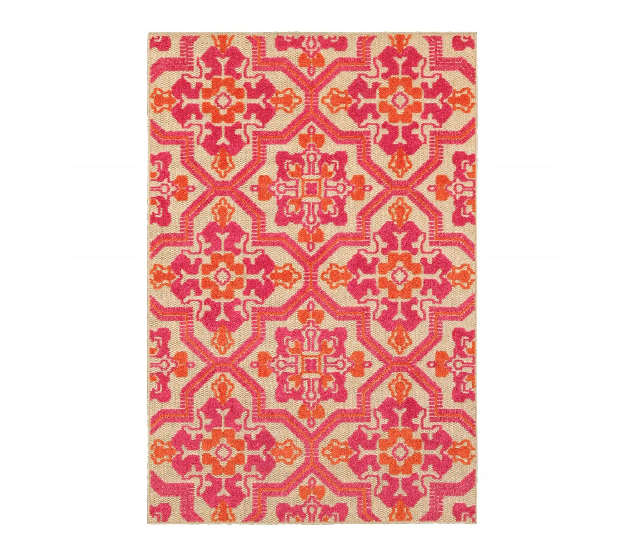 HomeRoots 4' X 5' Pink and Orange Indoor Outdoor Rug HomeRoots 4' X 5' Pink and Orange Indoor Outdoor Rug