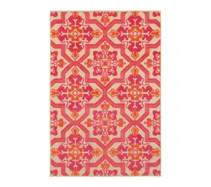 HomeRoots 4' X 5' Pink and Orange Indoor Outdoor Rug HomeRoots 4' X 5' Pink and Orange Indoor Outdoor Rug